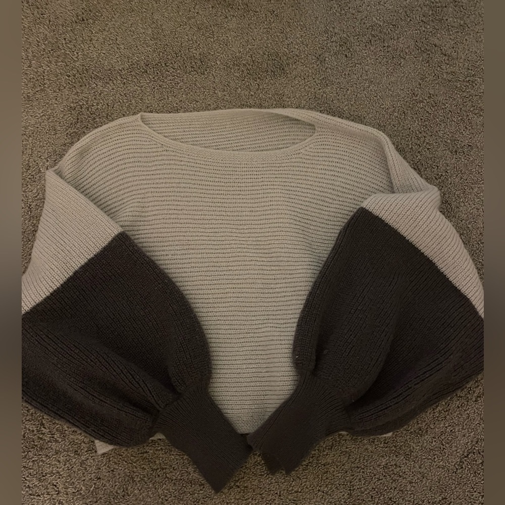 Grey Sweater with Navy/Purplish Sleeves